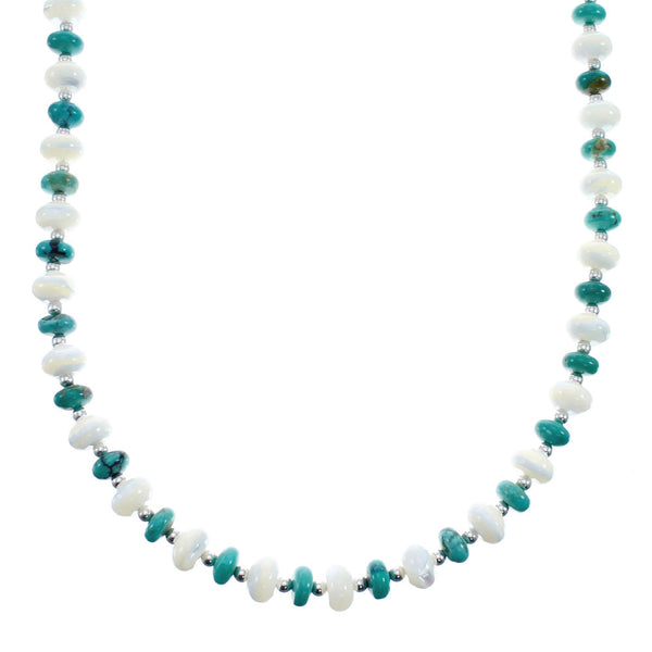Southwestern Turquoise and Mother of Pearl Authentic Sterling Silver Bead Necklace JX127721